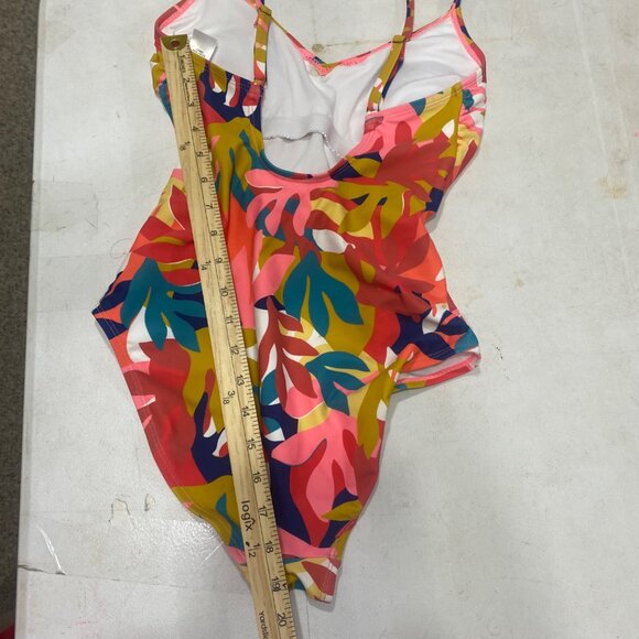 Womens Tropical Floral One-Piece Swimsuit With Adjustable Straps & Waist Tie Nyl - Picture 10 of 14